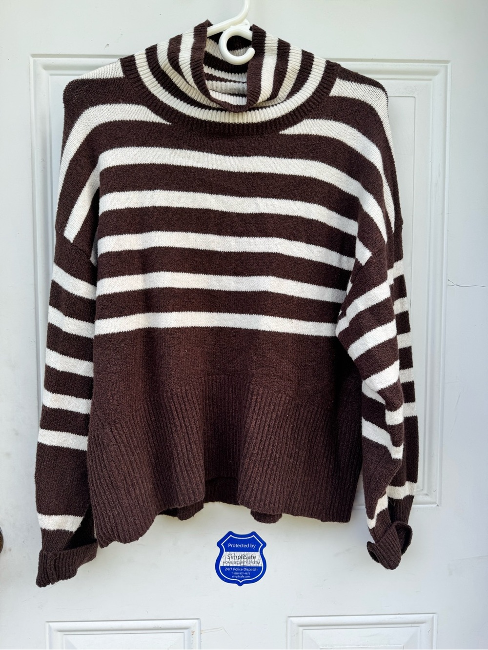a new day Brown and Cream Striped Turtleneck Sweater
